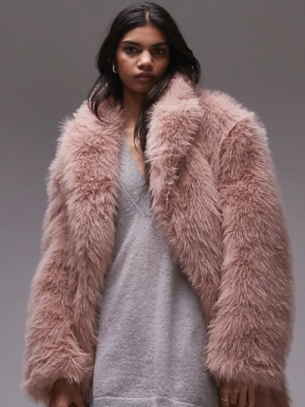 ASOS Blush Pink Faux Fur Coat Plush Teddy Jacket Soft Luxe Feminine Vibes - Picture 2 of 6